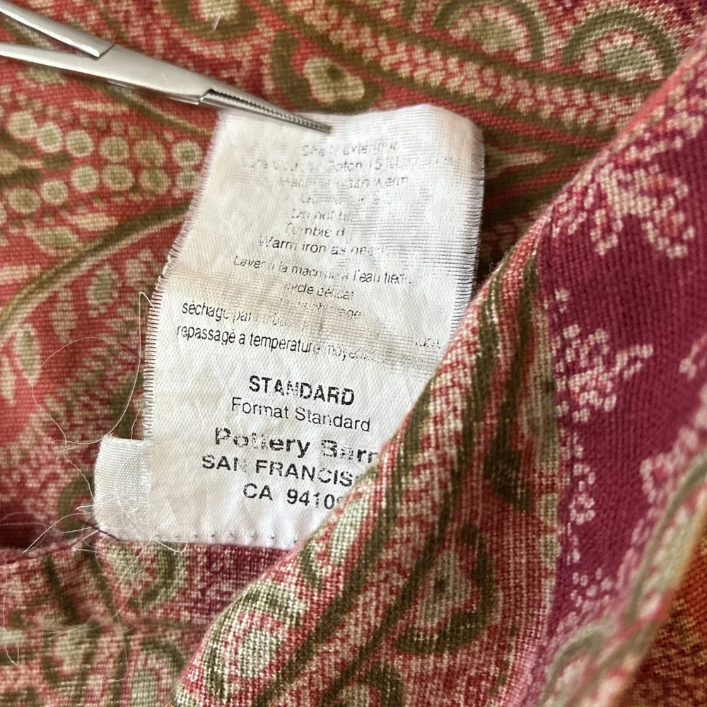 Pottery Barn Marcelle Paisley Floral Cotton linen Standard Pillow Sham Red Sage
